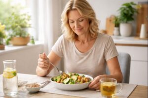 Hormonbauch los_Frau am essen