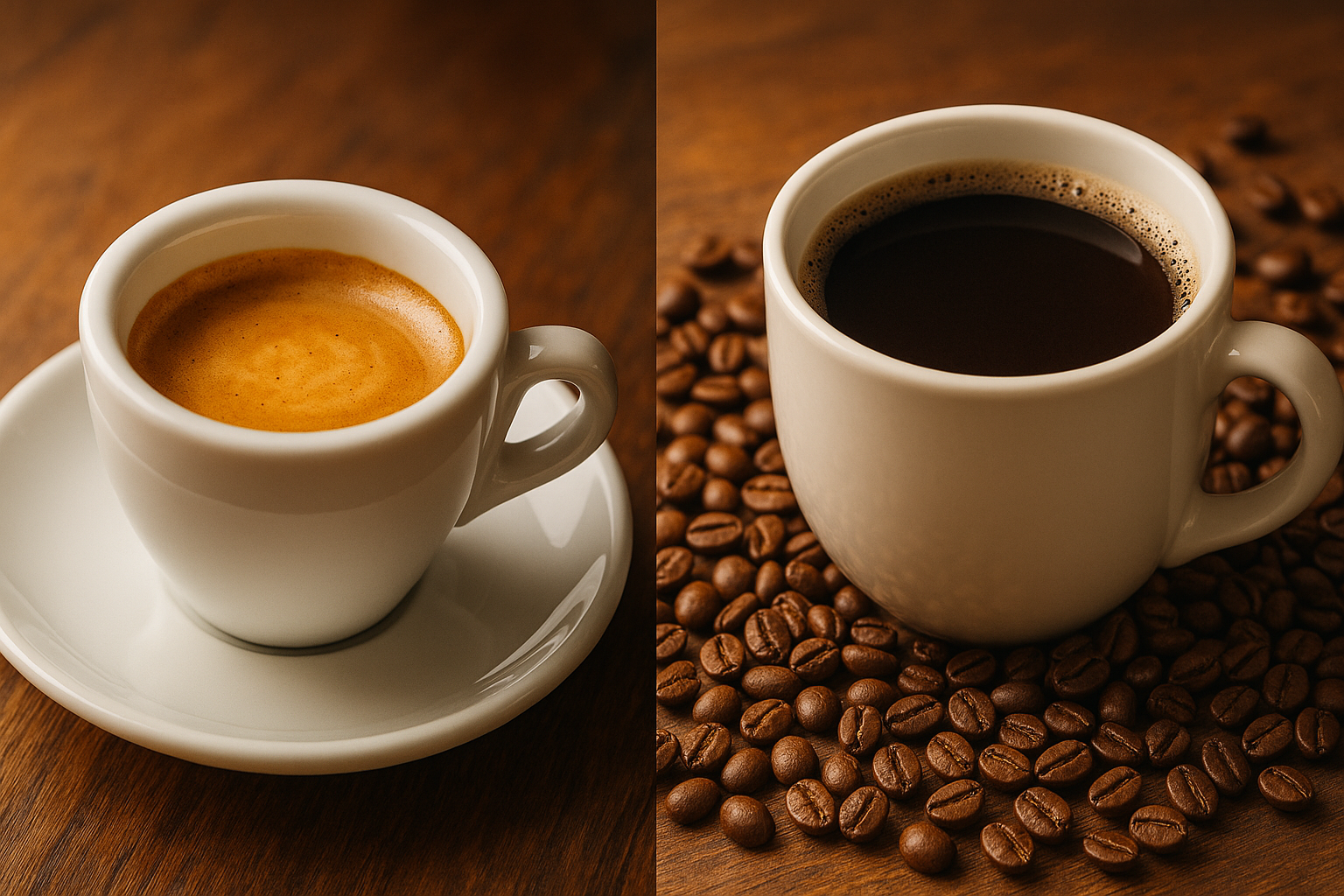 two cups of coffee espresso and filter coffee